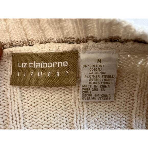 Vintage Liz Claiborne Zip-Up Cream Cottagecore Sweater – Women’s M - Picture 4 of 6